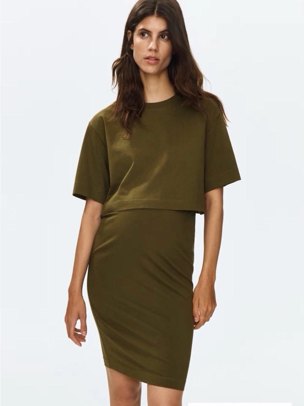 H&M MAMA Maternity 2 Piece Set Olive Green T Shirt Skirt NWT Size M